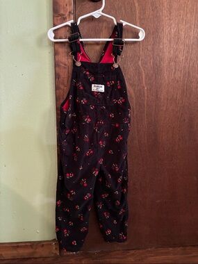 OshKosh B'gosh Dark Navy Corduroy Overalls with Red Floral Accents
